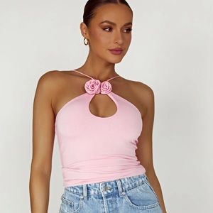 Meshki ADELINE Rose Halter Top - Baby Pink